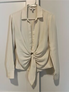Chiffon cream button up top with tie detail